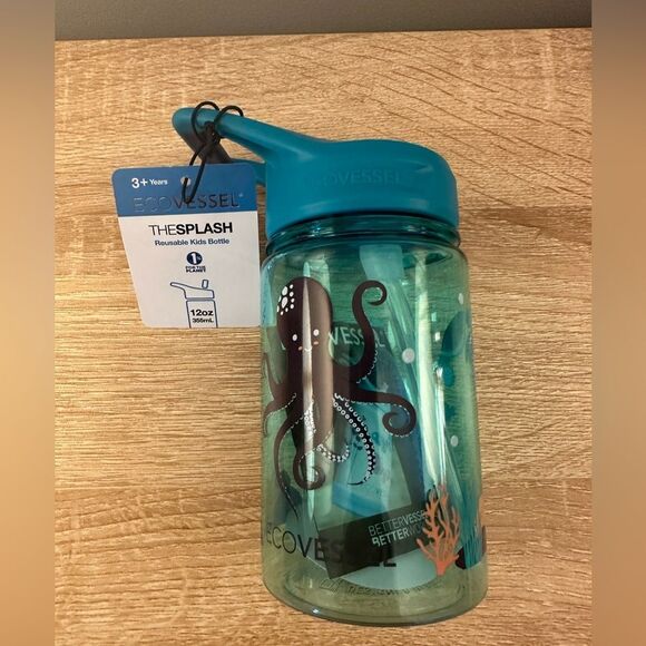 ECOVESSEL THE SPLASH - Kids Straw Water Bottle - 12 OZ OCTOPUS DESIGN - Picture 2 of 3